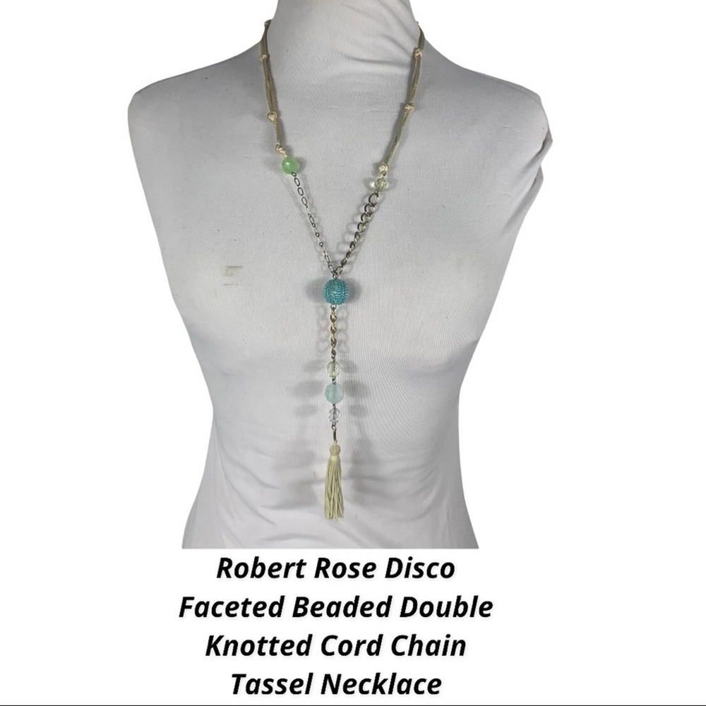 Robert Rose Disco Faceted Beaded Double Knotted Cord Chain Tassel Necklace